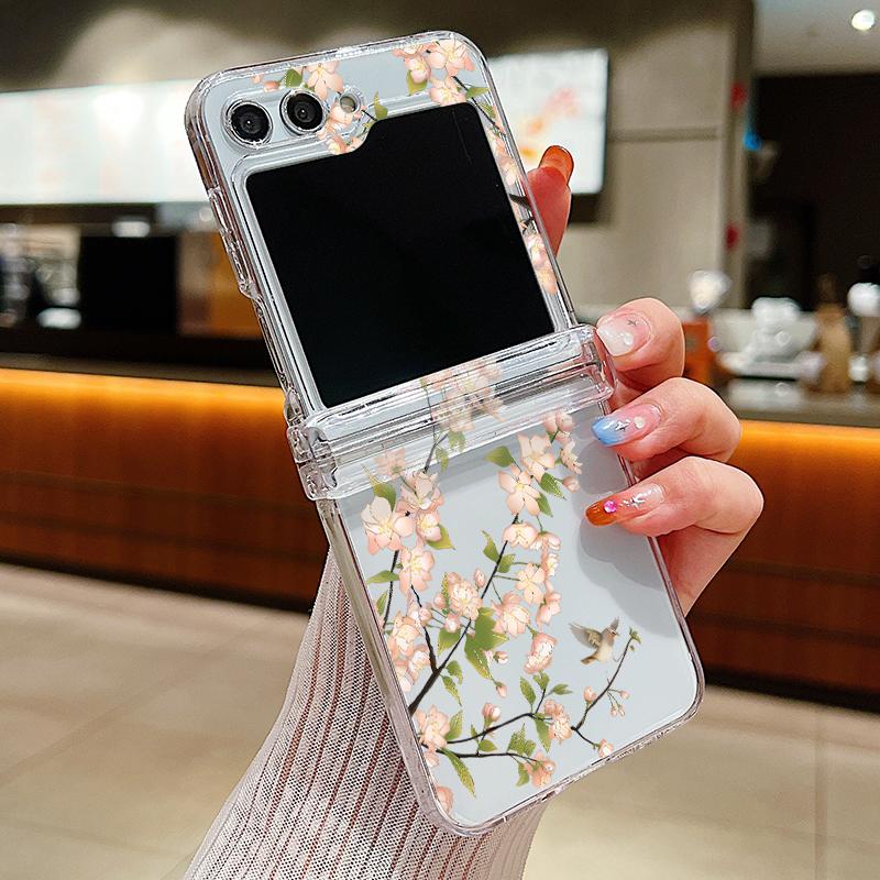 Shockproof 3PCS Foldable Case for Samsung Galaxy Z Flip6 Flip5 Flip4 Flip3 Colorful Flower Pattern Hard Pc Clear Slim Case Cover