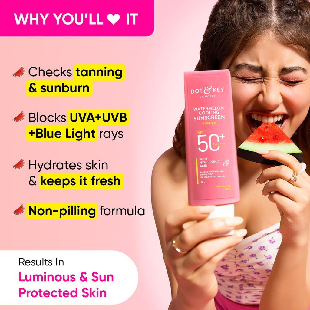 Dot & Key Watermelon Гиалуроновый охлаждающий солнцезащитный крем SPF 50 PA+++ Защита от ультрафиолета и синего света 50 г