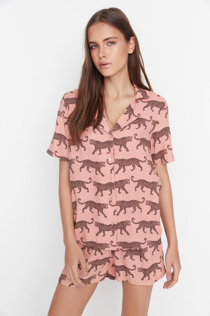 Women's Style Homewear Sleepwear White Multicolored 100% Cotton Fun Patterned Knitted Pajama Set