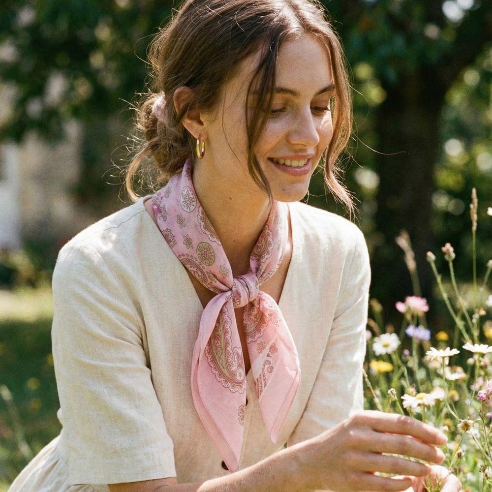 Flower Cotton Linen Print Scarves Cashew Printed Silk Scarf All-match Small Square Scarf Women