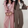 Two Piece Sets Women Outifits Fall Office Lady Pants Korean Blazer Suits Long Sleeve Fashion Coat Black High Waisted Pants