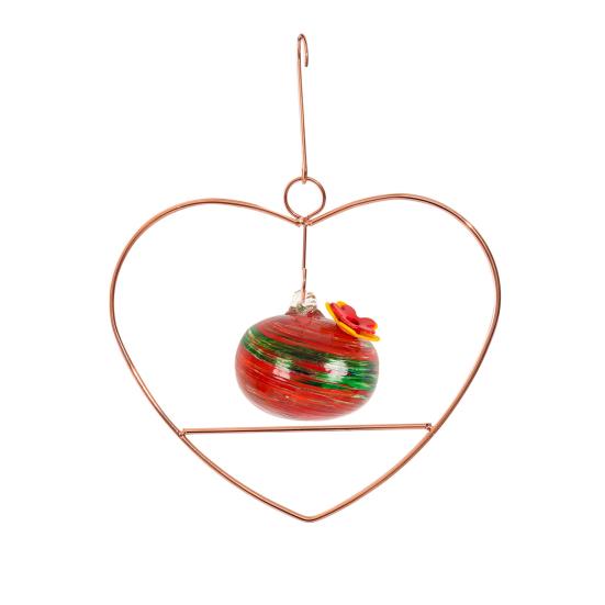 Heart-Shaped Hummingbird Feeder Hanging Water Feeder with Perch Colorful Glass Bottle Wire Frame Hummingbird Feeder for Porch Yard Garden Outdoor