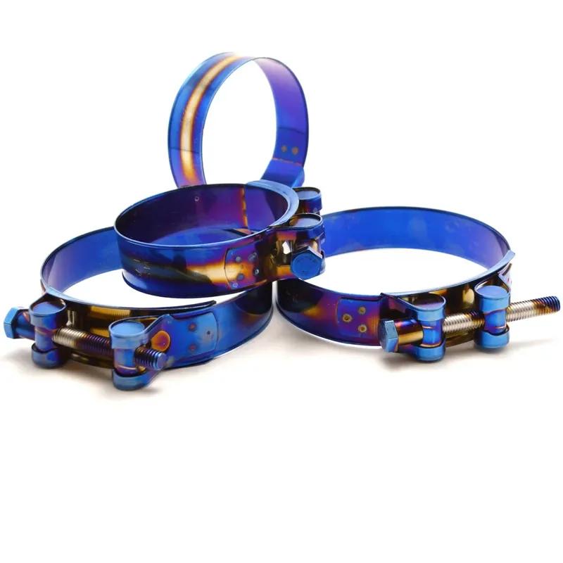 1pcs 26mm /114mm T Bolt Clamp Stainless Steel Hose Clamp Kit Adjustable Titanium Blue Hose Clamps 304 Stainless Steel Hose Clips