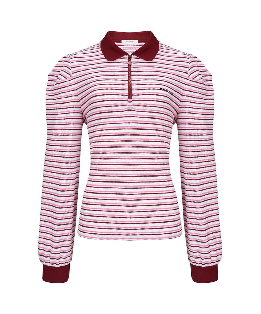 KANDINI Wine Zip-Up Puff Collar Tee