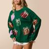 Women's Christmas Sweatshirt Loose Sequin Present Box Crew Neck Long Sleeve Pullover Tops Casual Streetwear