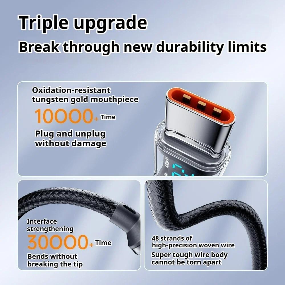 Кабель Vivo FlashCharge 120 Вт Макс. Быстрая зарядка USB C на C со светодиодным дисплеем для серии X, а также iPhone 15, MacBook, телефонов Huawei, OPPO