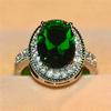 Elegant Oval Cut Emerald Crystal Ring Vintage Engagement Wedding Jewelry