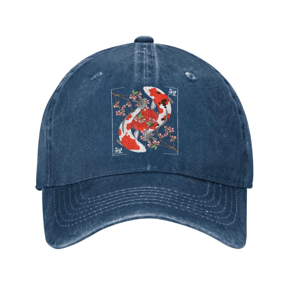 Japanese Koi Carp Fish Cherry Blossom Baseball Caps Vintage Distressed Cotton Sun Cap for Unisex Women Summer Gift Hats Cap