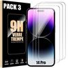 Tempered Glass for iPhone 14 Pro (6.1") Easy Installation Scratch-resistant Pack of 3