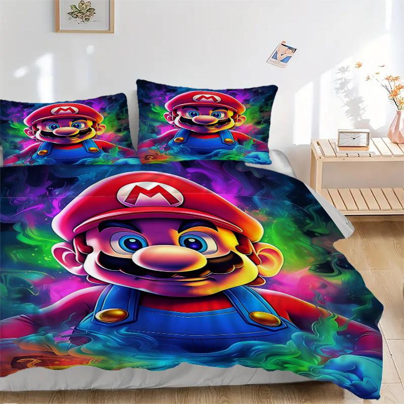 3 шт. Цветной комплект постельного белья Super Mario - Включает 1 пододеяльник и 2 наволочки, Удобное постельное белье в стильном дизайне для спальни, Machi