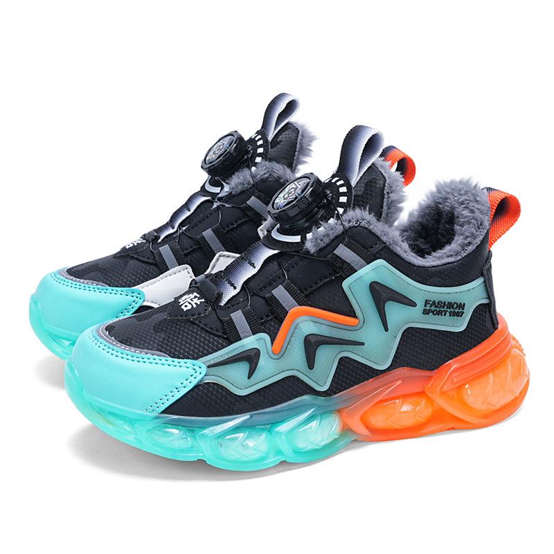 Детская большая хлопковая спортивная обувь зима новая обувь из хлопка с бархатной подкладкой для мальчиков холодная и теплая кожаная повседневная обувь