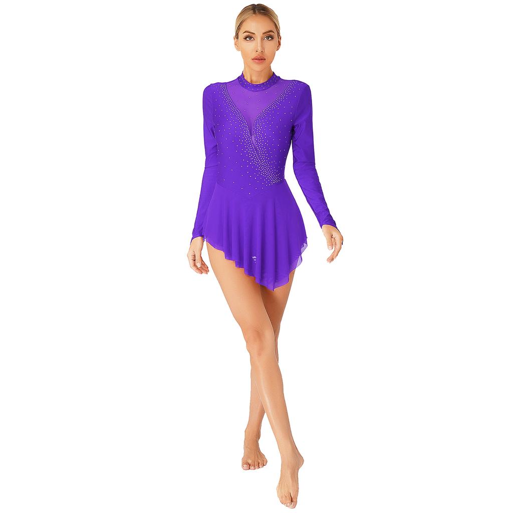 Женское платье для соревнований по фигурному катанию, сетчатый лоскутный гимнастический костюм для лирического танца