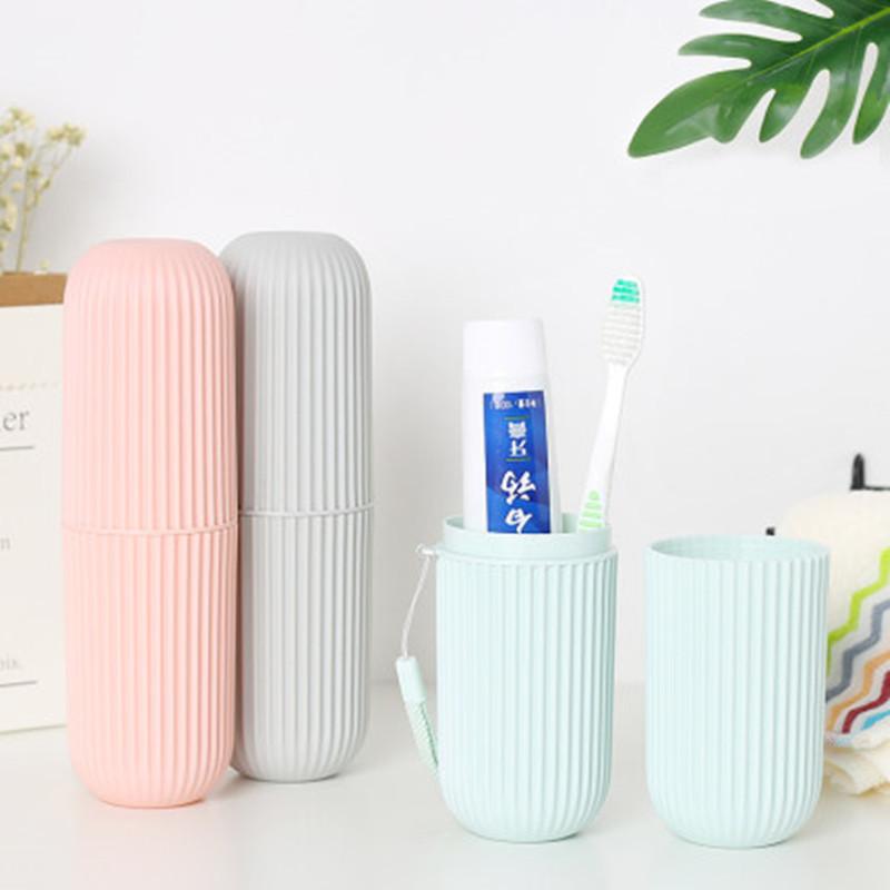 Portable Toothbrushing Wash Tooth Set Bath Room Storage Box Travel Multi-use Toothbrush Case Storage Tube Mouthwash Cup Vertical Stripes Unique