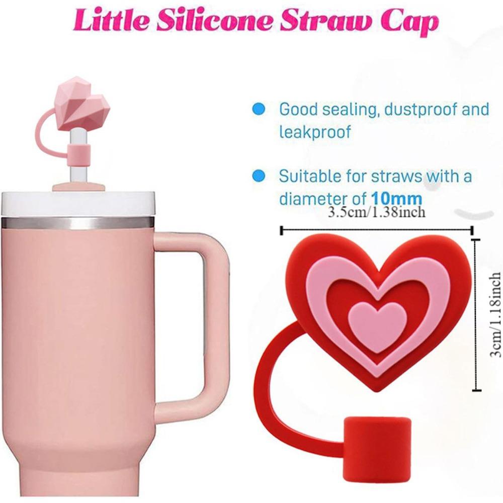 3D Heart-shaped Drinking Straw Dust Cap 10mm Straw Tips Cover Silicone Straw Plug Cup Accessories