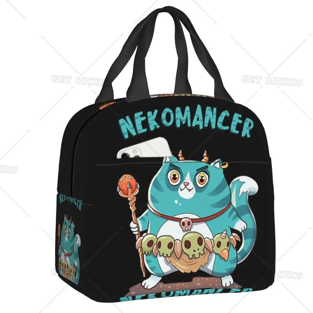 Satanic Cat Insulated Lunch Bag Waterproof Thermal Cooler Lunch Box with Side Pocket for Women Men Kids Camping Travel