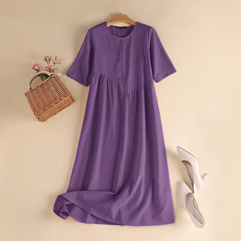 ZANZEA Летнее повседневное свободное платье с круглым вырезом и короткими рукавами