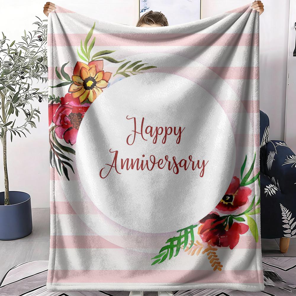 Happy Anniversary Throw Soft Flannel AC Blanket Lightweight Summer Nap Throw Cozy Blanket for Sofa Bed Travel Home