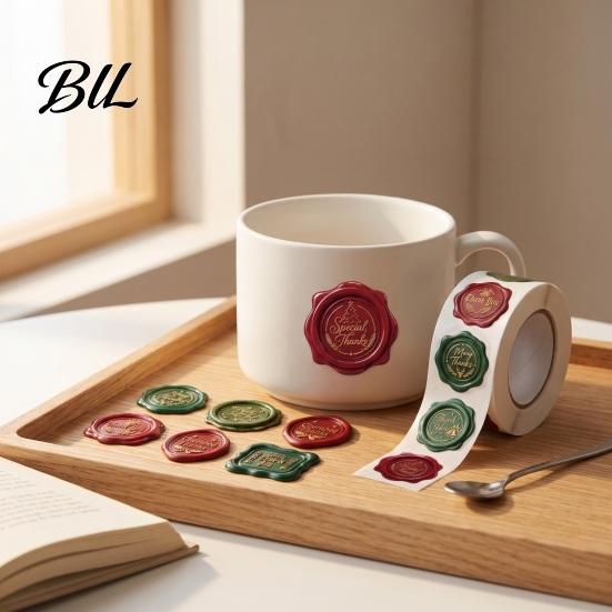 Classic Red And Green Holiday Labels Christmas Wax Seal Stickers, Self-Adhesive Embossed Decals, DIY Scrapbook Embellishments Retro for Greeting Cards