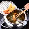 Kitchen Deep Frying Pot with Thermometer and Lid Stainless Steel Pans Japanese Tempura Fryer Pan Fried Chicken Pot Cooking Tools