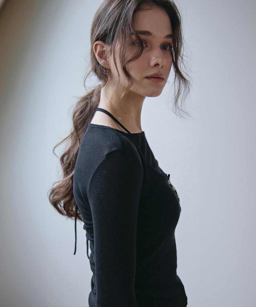 VEM.VER Button-Detail Bustier Layered T-Shirt_Black