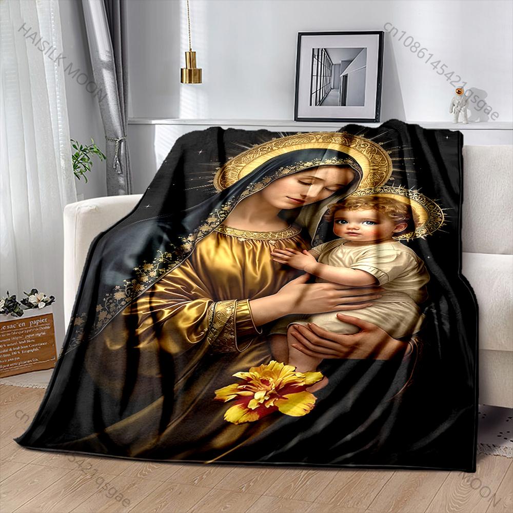 Blessed Virgin Mary Print Blanket Warm Soft and Comfortable Home Travel Blanket Sofa Bedding Camping Cars Cover Blanket for Gift