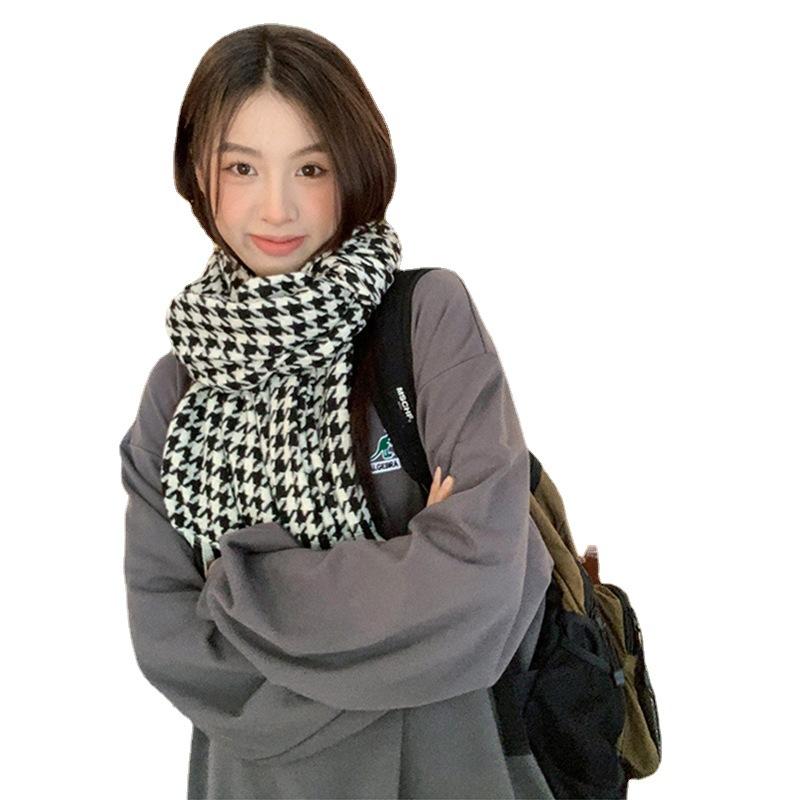 Elegant Scarf For Women Casual Plaid Tassel Knitted Student Winter Warm Female Thick Blanket Long Wrap Shawl