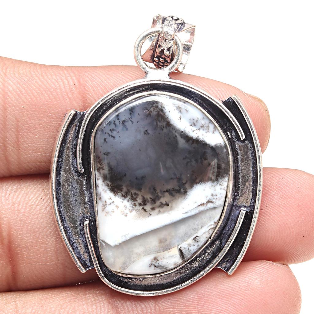 Подвеска с дендритным опалом, драгоценным камнем, подарок на День святого Валентина, серебряное ювелирное изделие, 2 дюйма