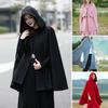 Winter Women Cape Coat with Hood Medieval Retro Cape Gothic Keep Warm Shawl Knee Length Loose Cloak Thick Single-Button Closure Outdoor Poncho