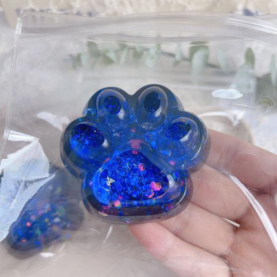 Clear Cat Paw Squeeze Toy Anxiety Stress Relief Glitter Kitten Paw Pinch Sensory Toy Kids Teens Adults Soft Stress Ball Animal Paw Fidget Toy