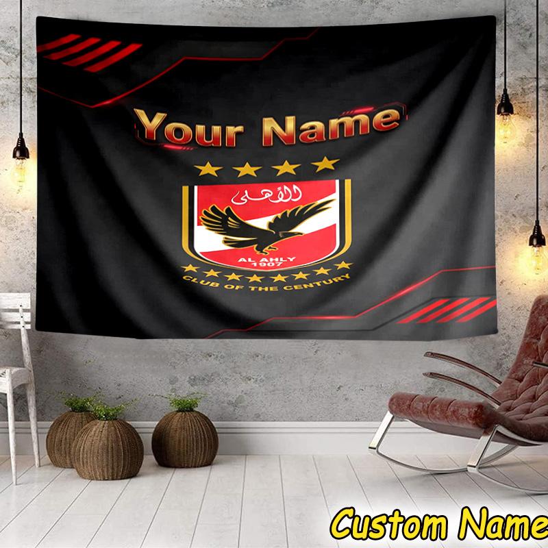 Custom Name Al Ahly Fc Crest Design Tapestry Room Decoration Wall Hanging for Living Room Bedroom, dormitory, Birthday and Christmas gifts