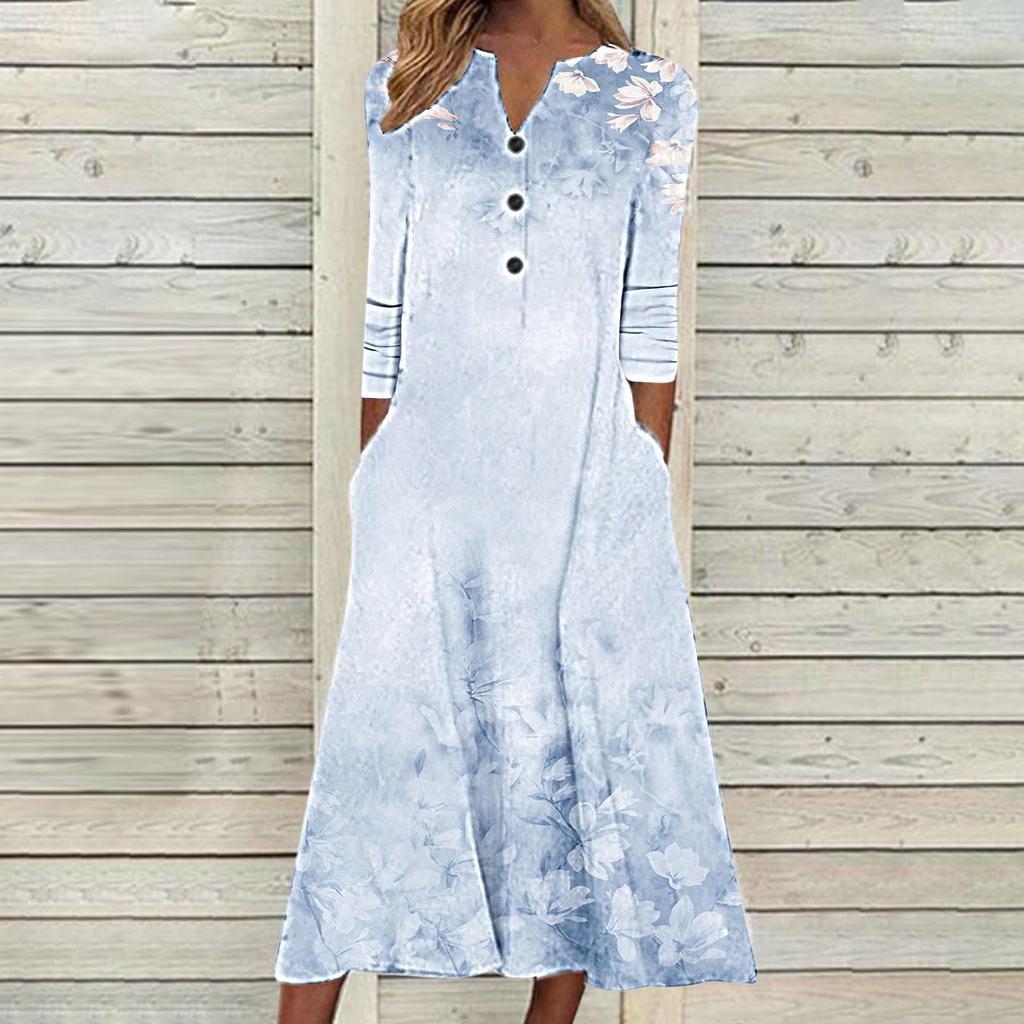 Женское осеннее платье макси с принтом, длинный рукав, открытая грудь, юбка