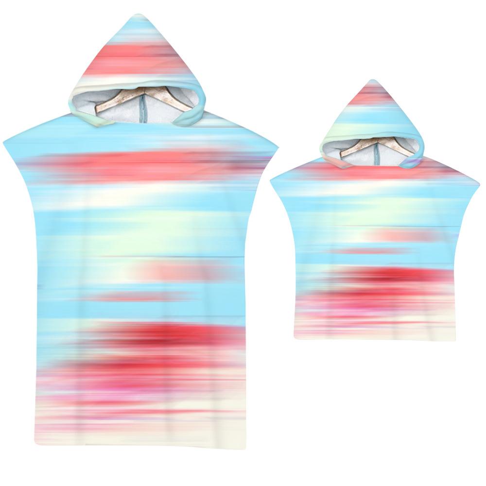 Stripe Hooded Cloak Pink Quick Dry Large Beach Bath Towel Microfiber Wetsuit Adult Child Parent-Child Changing Poncho Bathrobe