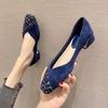 2025 Spring Summer Women High Heels Elegant Ladies Pumps Soft Cloth Square Heel 3.5cm Black Blue Red Plus Size 42