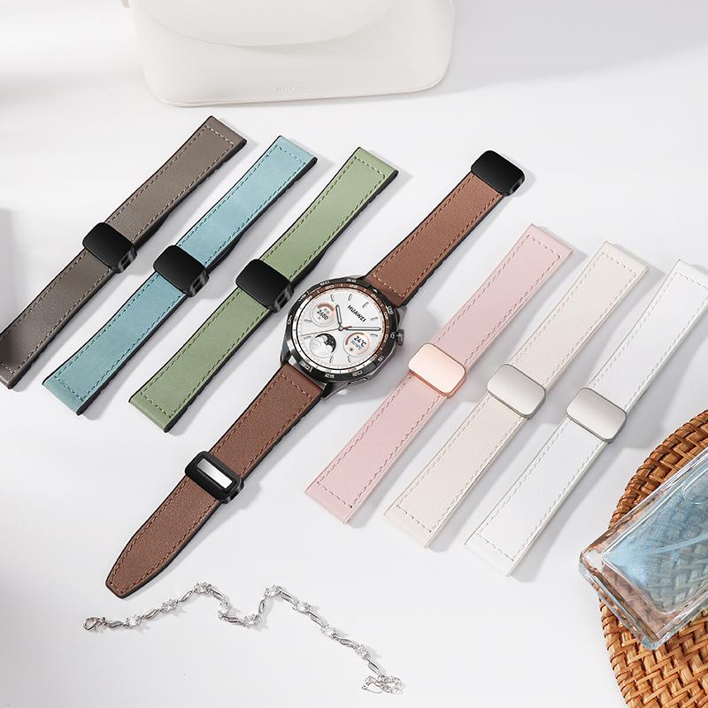 Силиконовый+Кожаный ремешок 20мм 22мм для Huawei Watch GT6/GT5-4 Pro Магнитный браслет для Samsung Watch 7 6 5 4 Xiaomi Watch S4-3-2