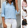 Women Spring Summer Long Sleeve Solid Color Casual Office Shirt Blouse Top with Pocket