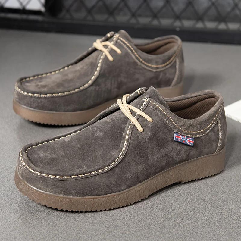 Fashion Mens Casual Shoes Suede Leather Work Shoe Male Lace-up Flats Tooling Footwear Platform Outdoor Shoes Antiskid Walking Men Shoes
