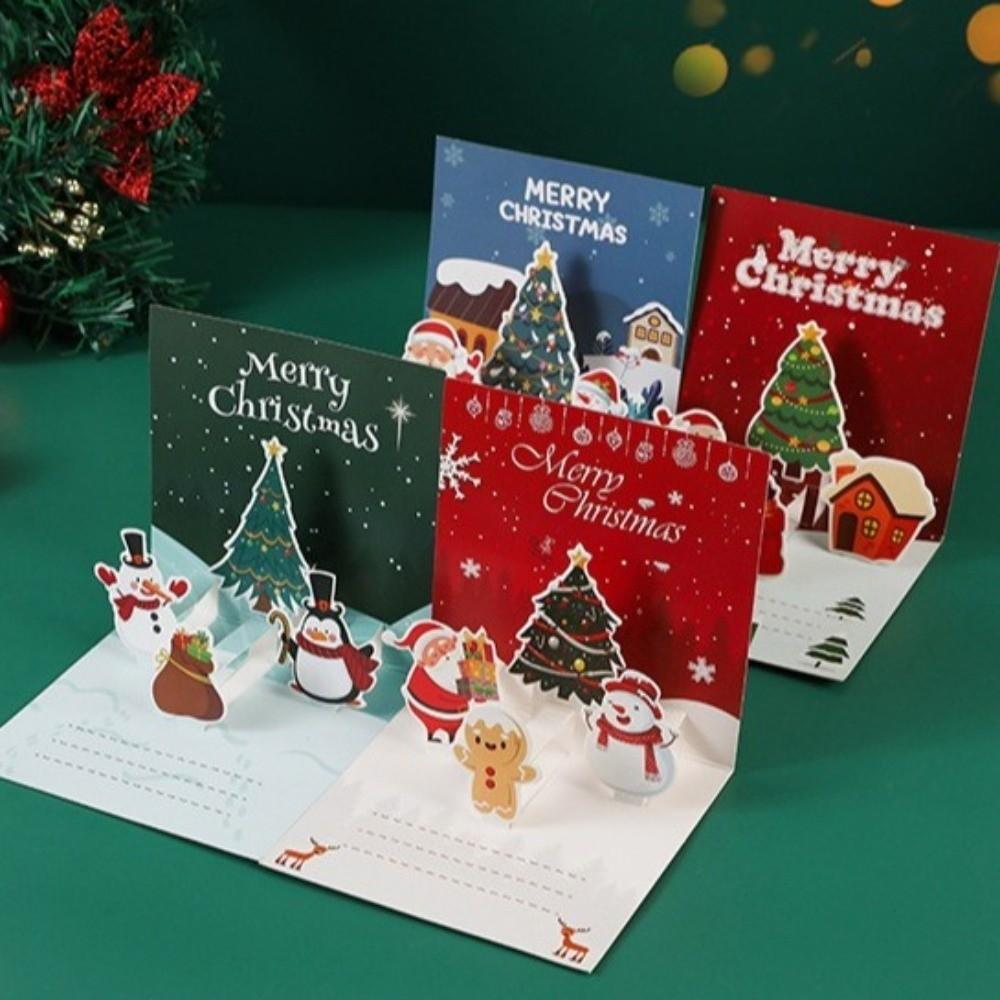 Festive Card 3D Xmas Greeting Cards Blessing Message Pop-up Christmas Postcard Folding Paper Christmas Card New Year Greeting