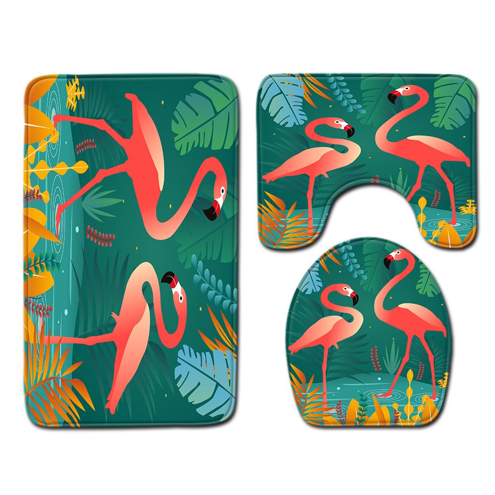Flamingo Bathroom Toilet Three-Piece Floor Mat Doormat Bathroom Carpet