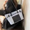 Autumn Winter Women's Big Tote Bag Korean Versatile Canvas Shoulder Bag Casual Commuting Contrasting Color Handbags