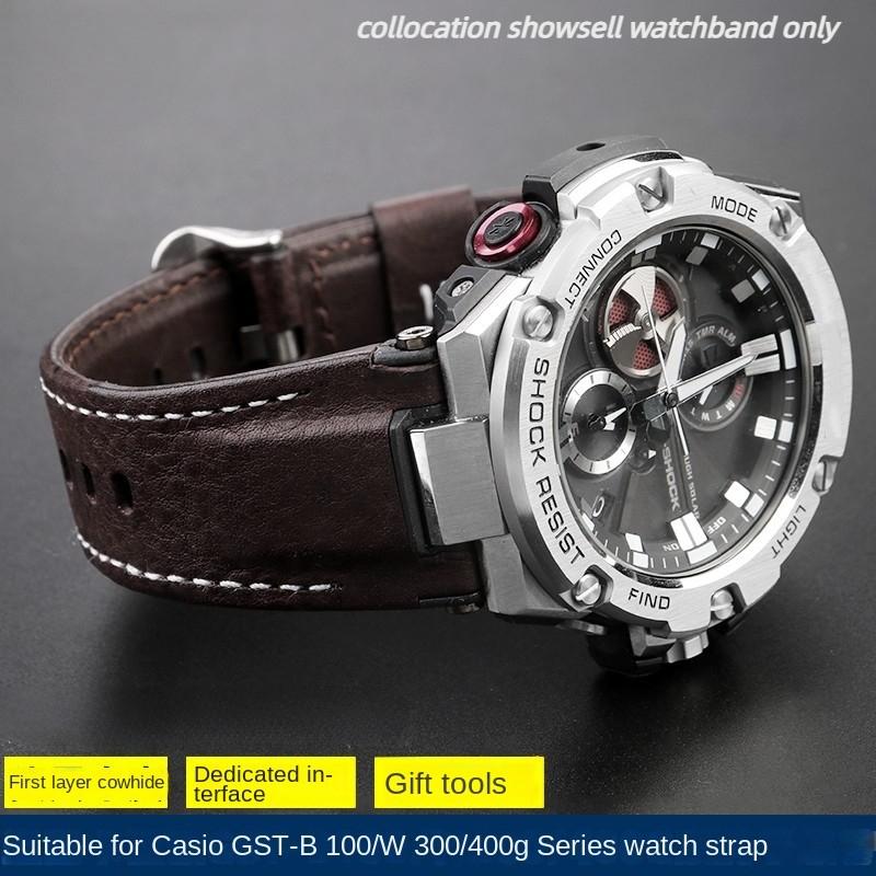 Оригинальный кожаный ремешок для часов Casio G-SHOCK GST-210/W120L/S130L/S310 GST-B100 W300/400G С вырезами Мужской ремешок 26 мм Аксессуары