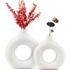 White Ceramic Donut Vase Set (6 & 8 Inches, Pack of 2) – Round Shaped Flower Vase for Pampas Grass, Home Decor Centrepiece
