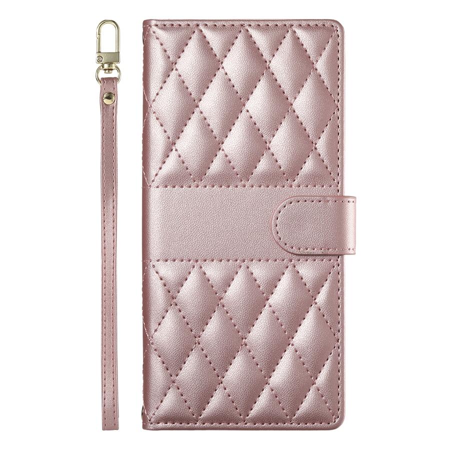 Premium PU Leather Diamond Quilted Phone Case with Photo Frame & Cash Pocket for Xiaomi/Redmi/Honor Detachable Wristband Strap Shockproof Case Cover