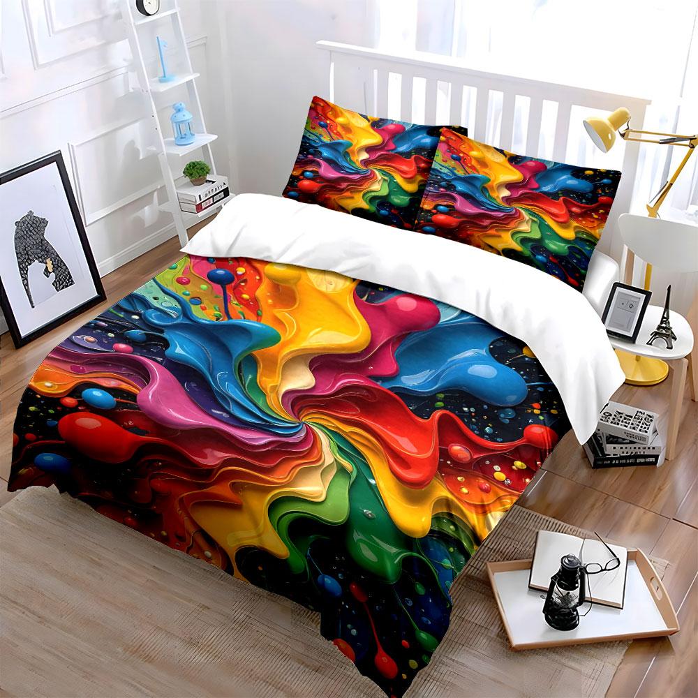 Swirling colorful paint splashes. Bedding sets Duvet cover sets Duvet covers Pillowcases(1 * Duvet Cover 2 * Pillowcases without duvet insert)