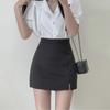 Women's Summer 2024 Slim Gray A-Line Skirt: High-Waisted Slit, Workwear Style, Knee-Length