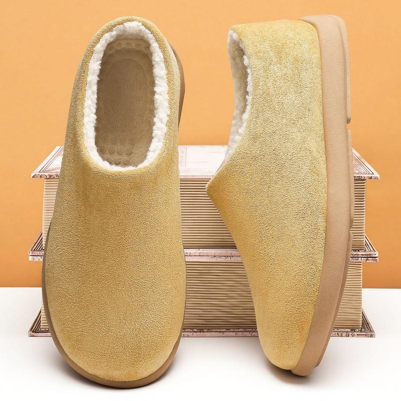 Winter Fuzzy Slippers Men Closed Toe Flat Mules Warm Plush House Shoes Non-Slip PVC Sole Size 39-44