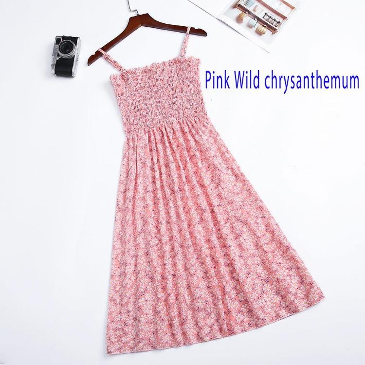 2023 Summer Floral Printed Chiffon Mini Dress Women Casual Fashion Spaghetti Strap Sleeveless Elastic High Waist Dress