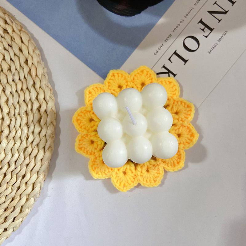 Creative Crochet Round Coasters Handmade Reusable Insulation Pads INS Style Hand-knitted Sunflower Cup Pad Desktop Decoration