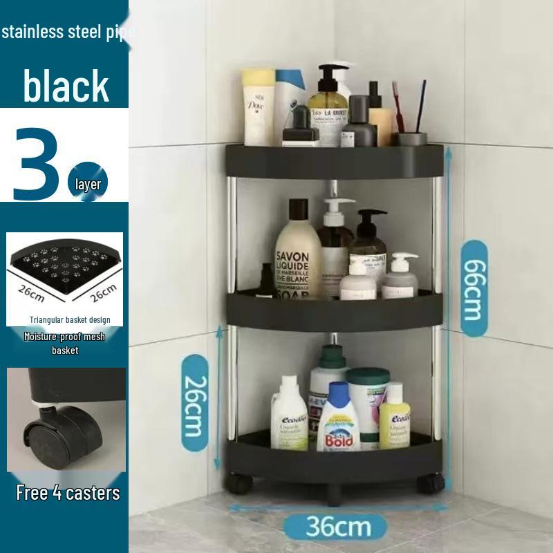 Компактная треугольная полка для хранения в ванной: Многоярусный, напольный, передвижной угловой органайзер.