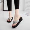 2024 Women Summer Sequins Flip Flops Woman Beach Bohemian Slippers Ladies Platform Mid Heels Shoes Sapato Feminino 785kj