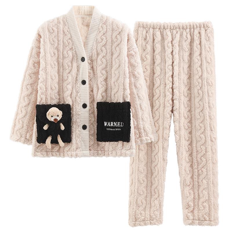 Пижамный комплект из женской фланели большого размера, зимняя утепленная женская пижама